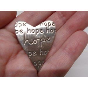 Pin Brooch Hope Sandra Magsamen  Silver Tone Heart Shape 1.5" Tall